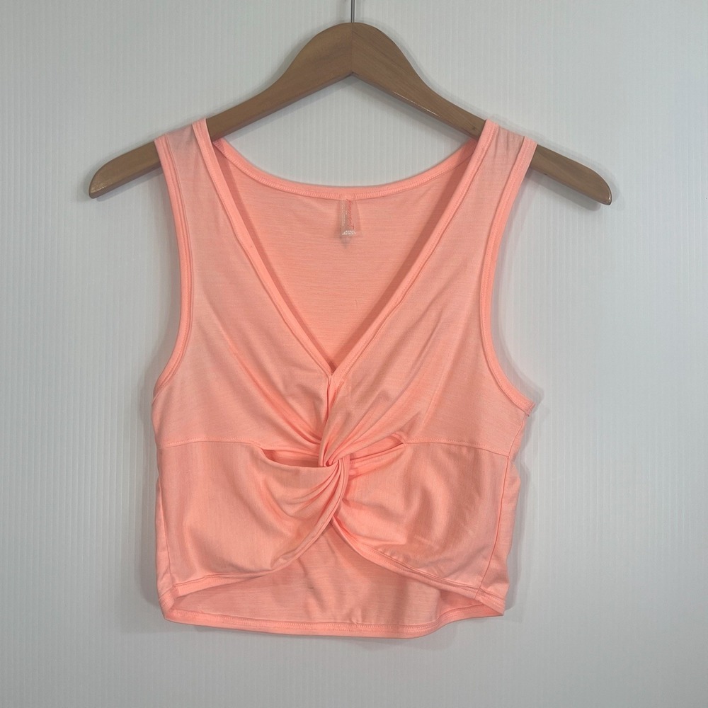 Free People FP Movement Cropped Tank Top Size Medium Orange Pink Twist Front